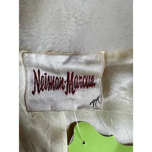 Vintage Neiman Marcus Womens Open Front Jacket Ivory Borgana Faux Fur Collar M - Picture 10 of 12